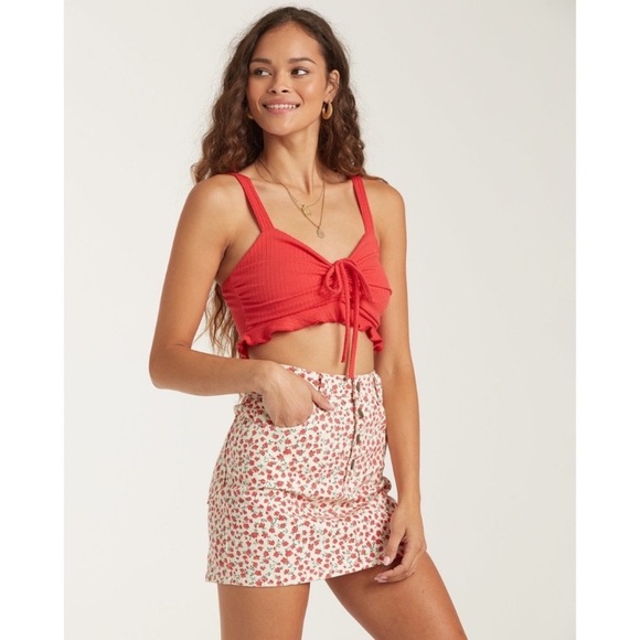 Billabong x Sincerely Jules Red Ruffle Mimi Bralette Crop Top - Picture 4 of 7